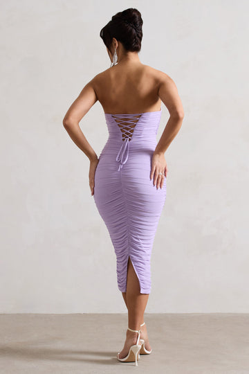 Nylah Lilac Ruched Corset Bodycon Midi Dress